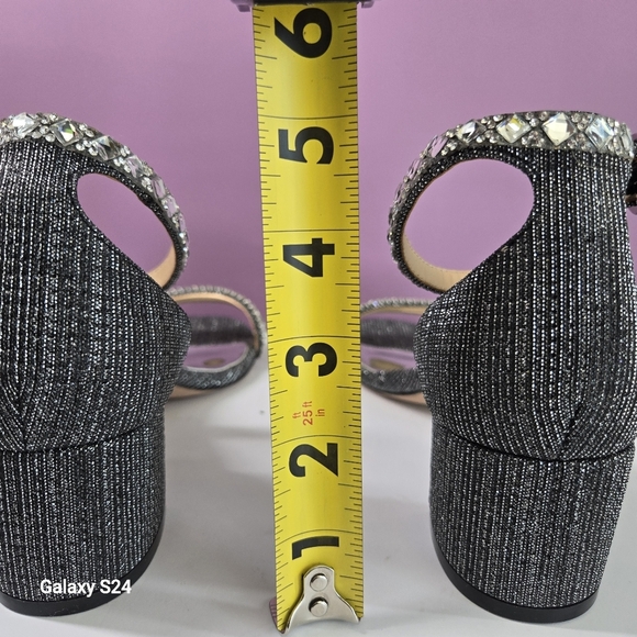 Badgley Mishka Kameryn Ankle Strap Embellished Sandals Pewter Size 5.5 - Picture 6 of 9